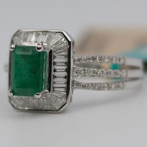EFFY 14k White Gold Emerald With Diamonds Ring